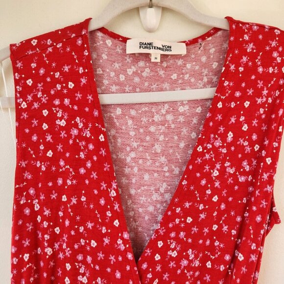 Diane Von Furstenberg Red Jasmine Floral Wrap Dress Size Medium - Picture 3 of 7